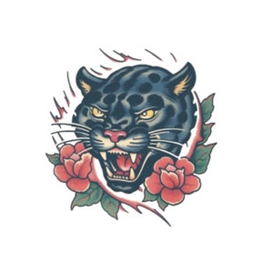 Tatuaggio pantera tradizionale - Tatuaggio temporaneo pantera / Tatuaggio pantera vecchia scuola / Tatuaggio grande gatto / Tatuaggio marinaio / Tatuaggio pantera vintage