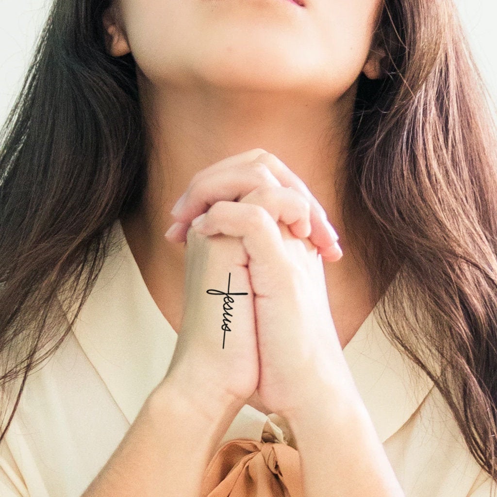 Tiny Jesus Cross set of 2 Jesus Cross Temporary Tattoo / - Etsy