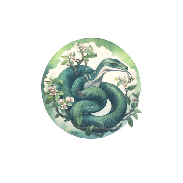 Serpent vert Sakura - Tatouage temporaire de serpent vert / Tatouage de vipère verte / Tatouage de python vert / Tatouage d’arbre de serpent Sakura / Tatouage de serpent de cercle