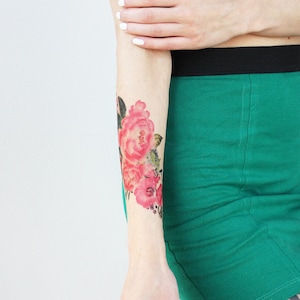 Vintage Floral Peony Tattoo / Boho Temporary Tattoo / Large Floral Tattoo / Large Temporary Tattoo / Peony Tattoo / Sleeve Tattoo Floral Tat
