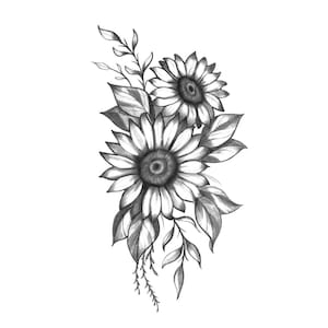 Sunflower Tattoo Flower Temporary Tattoo / Woman Temporary Tattoo ...