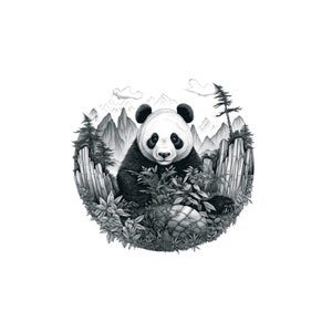 Panda - Tatuaje temporal / Tatuaje de paisaje de panda / Tatuaje de paisaje / Tatuaje de panda gigante / Tatuaje animal / Tatuaje realista / Tatuaje lindo