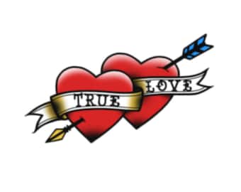 True Love - Temporary Tattoo / Realistic Temporary Tattoo / Vintage Temporary Tattoo / Hearts Tattoo / Traditional Tattoo / True Love Tattoo