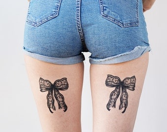 Lace Bow (Set of 2) - Lace Bow Tie Tattoo / Sexy Tattoo / Feminine Tattoo / Beach Tattoo / Bow Tie Leg Tattoo / Thigh Tattoo / Seductive