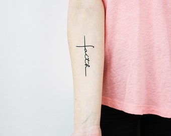 Faith Cross (Set of 2) - Faith Temporary Tattoo / Religious Tattoo / Keep Your Faith Tattoo / Cross Tattoo / Christian Tattoo / Script Faith