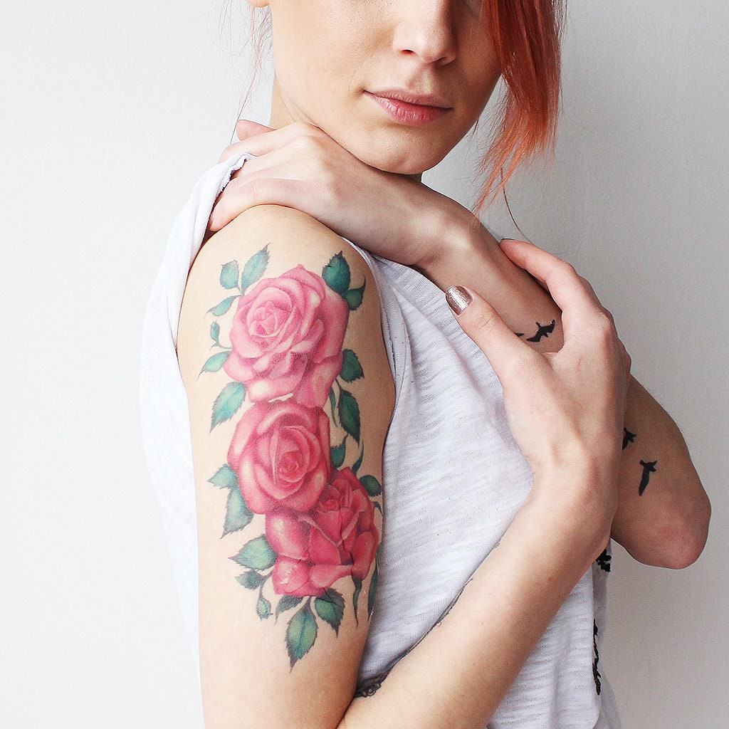 Large Colorful Roses - Rose Sleeve Temporary Tattoo / Three Roses Tattoo /  Rose Temporary Tattoo / Pink Roses Tattoo /beautiful Rose Tattoo - Etsy  Finland, image size:1024x1024