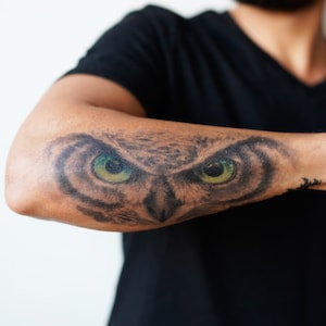 Owl Eyes - Owl Eyes Temporary Tattoo / Forearm Owl Eyes Tattoo / Arm Owl Temporary Tattoo / Owl Eyes Realistic Tattoo / Large Green Owl Eyes
