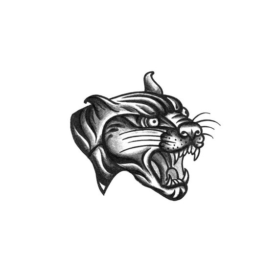 Black Panther Blackwork Temporare Tattoo Panther Temporare Etsy