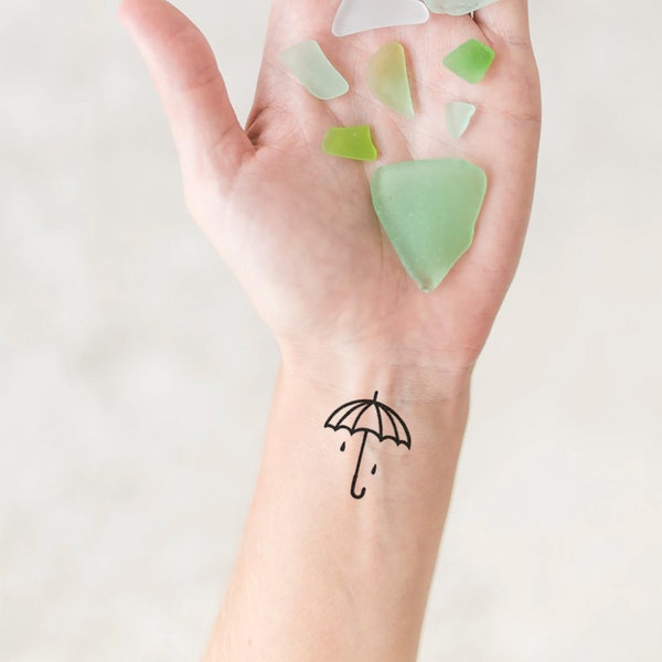 Minimalist Umbrella (Set of 2) - Minimalist Umbrella Tattoo / Hipster Tattoo / Umbrella Temporary Tattoo / Rain Tattoo / Parasol Tattoo