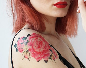 Floral Vintage rosa acuarela tatuaje - rosa acuarela tatuaje / Floral tatuaje temporal / flor tatuaje temporal / acuarela tatuaje