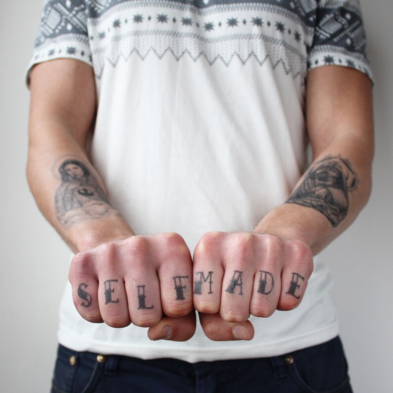 Knuckles Traditional Tattoo Temporary Tattoo / Knuckles Temporary Tattoo / Finger Tattoos / Letter Tattoos / Text Tattoo / Thug Life image 7