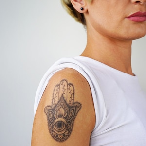 Hamsa Geometric Tattoo - Hamsa Hand Tattoo / Hamsa Temporary Tattoo / Geometric Hamsa Tattoo / Flower Hamsa Tattoo / Hand of Fatima /Khamsah