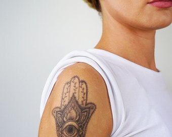 Hamsa Geometric Tattoo - Hamsa Hand Tattoo / Hamsa Temporary Tattoo / Geometric Hamsa Tattoo / Flower Hamsa Tattoo / Hand of Fatima /Khamsah