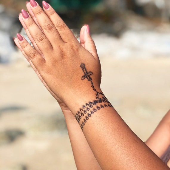 Tatuaje de rosario de mano Tatuaje temporal del rosario / - Etsy España