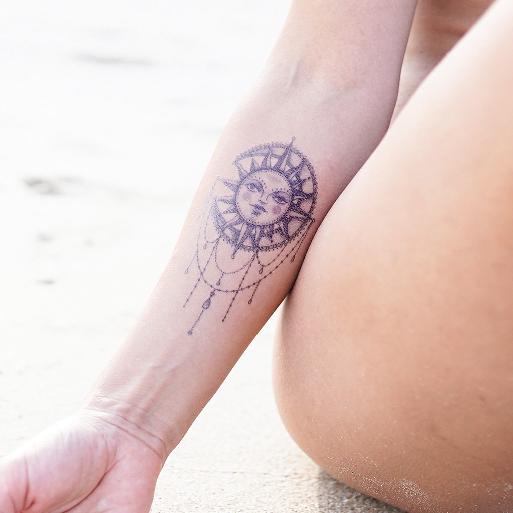 Sun & Moon Tattoo Sun Temporary Tattoo / Mandala Sun Tattoo - Etsy