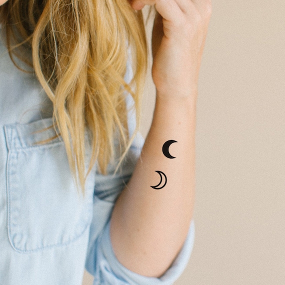 Crescent Moon Temporary Tattoo Set Of 2 Moon Tattoo Etsy