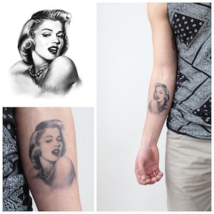 Marylin Monroe - Temporary Tattoo / Realistic Tattoo / Marylin Monroe Tatto / Black Tattoo/ Tattoo Portrait/ Marylin Monroe Temporary Tattoo