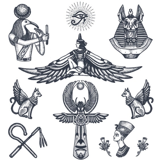 Ancient Egyptian Tattoo Set Egyptian Mythology Temporary