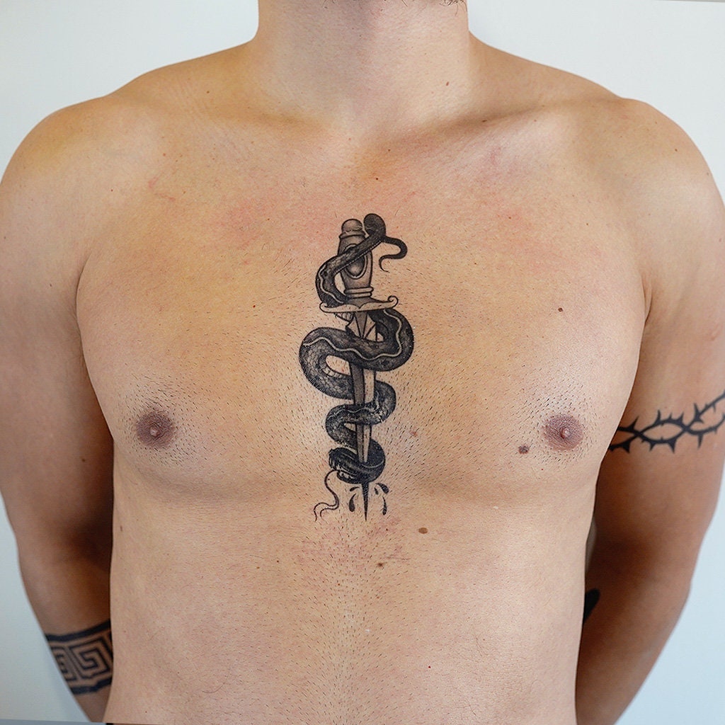 Snake Dagger - Blackwork Snake Tattoo / Blackwork Dagger Tattoo