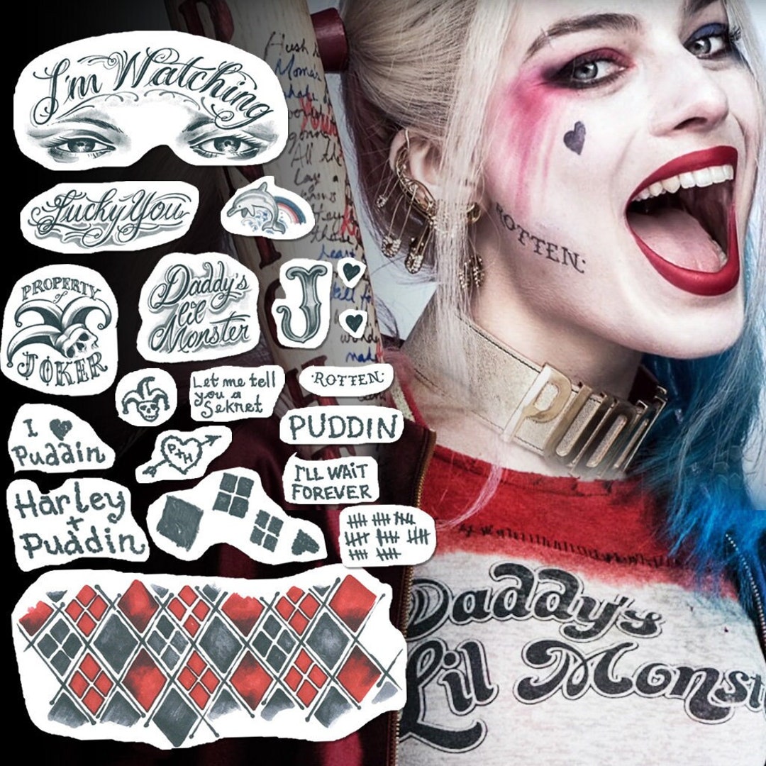 Tatouage Harley Quinn Noir Et Blanc Harley Quinn FULL SET Tatouages temporaires Harley Quinn - Etsy France