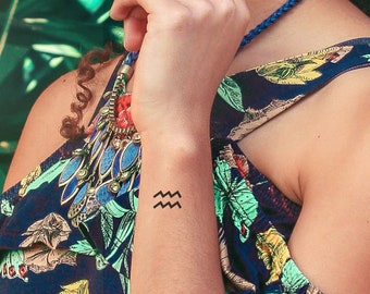 Aquarius Temporary Tattoo (Set of 4) - Zodiac Temporary Tattoo / Aquarius Temporary Tattoo / Aquarius Zodiac Symbol / Aquarius Tattoo
