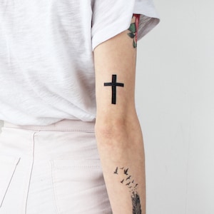 Black Cross Tattoo (Set of 2) - Cross Temporary Tattoo / Black Cross Temporary Tattoo / Religious Tattoo / Crucifix / Jesus the Saviour