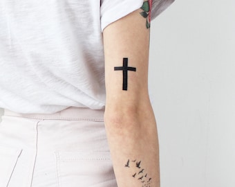 Black Cross Tattoo (Set of 2) - Cross Temporary Tattoo / Black Cross Temporary Tattoo / Religious Tattoo / Crucifix / Jesus the Saviour