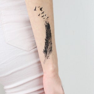 Feather with Flying Birds - Temporary Tattoo / Feather Flying Birds Temporary Tattoo / Feather Tattoo / Flying Birds Temporary Tattoo / Boho