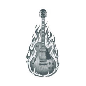 Flaming Guitar Tattoo - Guitar Temporary Tattoo / Rock Guitar Tattoo / Guitar on Fire Temporary Tattoo / Rocker Temporary Tattoo / RocknRoll