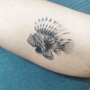 Lionfish Tattoo - Lionfish Temporary Tattoo / Fish Dotwork Tattoo / Realistic Fish Tattoo / Predator Fish Tattoo / Beautiful Fish Tattoo