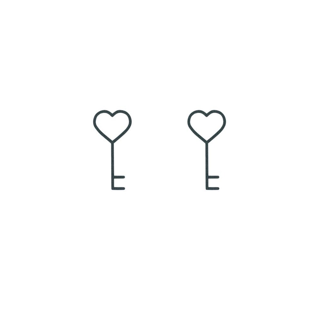 Love Key Tattoo (set of 2) - Key Heart Minimalistic Tattoo / Matching ...