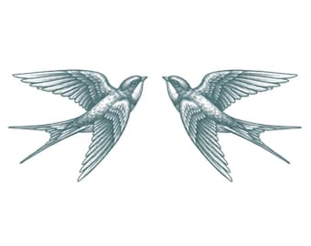 Flying Swallows (Set of 2) - Realistic Swallows Temporary Tattoo
