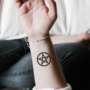 Pentagram Tattoo (Set of 2) - Pentagram Temporary Tattoo / Wiccan Temporary Tattoo / Pentacle Temporary Tattoo / Halloween / Demonic Symbol