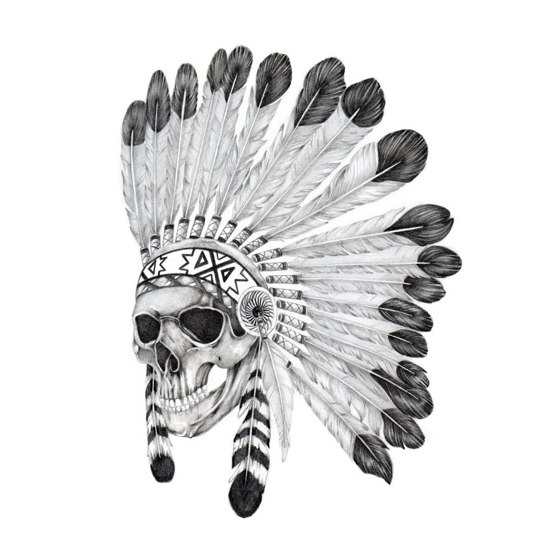 Indian Warchief Temporary Tattoo / Skull Tattoo / Fake Skull - Etsy Indian Warchief Temporary Tattoo / Skull Tattoo / Fake Skull - Etsy