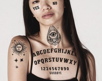 Spirit Board Temporäre Tattoos - Spirit Board Kostüm Tattoo / Halloween-Kostüm-Ideen / Tattoo-Kostüm für Erwachsene / Gruseliges Tattoo-Kostüm