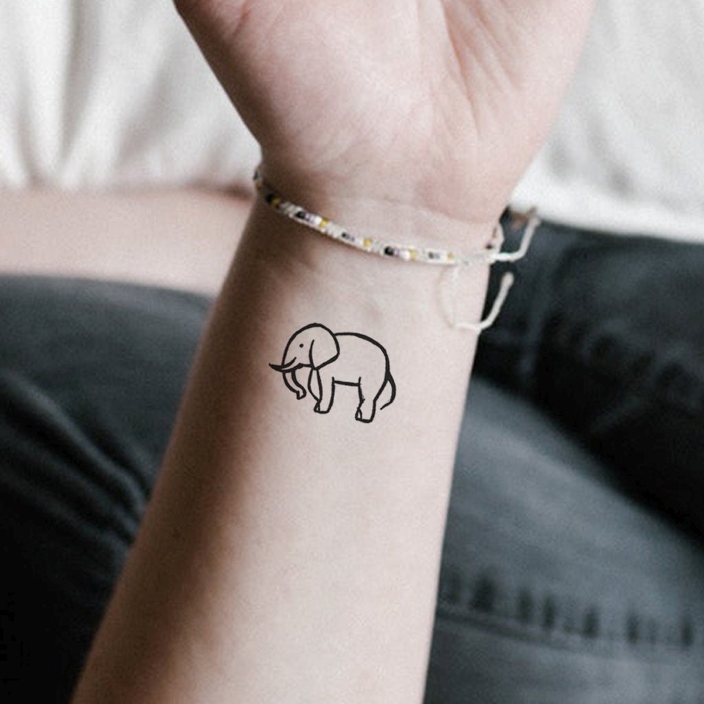 Minimalist Elephant Set Of 2 Elephant Temporary Tattoo Etsy