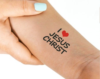 J'aime Jésus-Christ (lot de 2) - J'aime Jésus-Christ tatouages temporaires / religion tatouage / tatouage croyant / Jésus est amour tatouage / amour