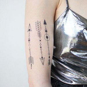 Boho Arrows Tattoos (Set of 3) - Temporary Tattoo / Realistic Tattoo / Boho Tattoo / Festival Tattoo /Arrows Temporary Tattoo /Coachella