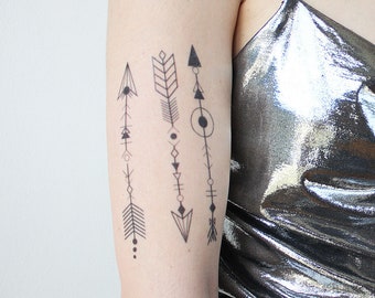 Tatuaże ze strzałkami w stylu boho (zestaw 3 szt.) – tatuaż tymczasowy / tatuaż realistyczny / tatuaż boho / tatuaż festiwalowy / tatuaż tymczasowy ze strzałkami