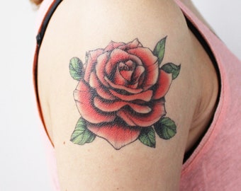 Red Vintage Rose - Temporary Tattoo / Rose Tattoo/ Red Rose Tattoo/ Temporary Floral Tattoo / Flower Tattoo / Rose Temporary Tattoo / Fake