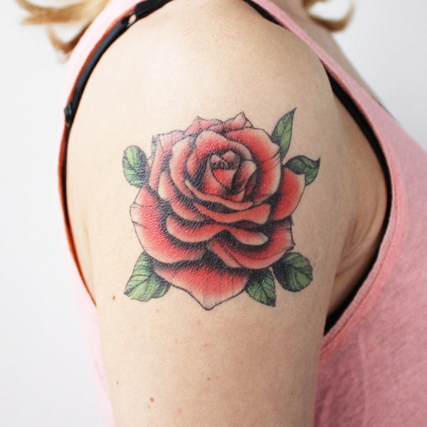 Red Vintage Rose - Temporary Tattoo / Rose Tattoo/ Red Rose Tattoo/ Temporary Floral Tattoo / Flower Tattoo / Rose Temporary Tattoo / Fake