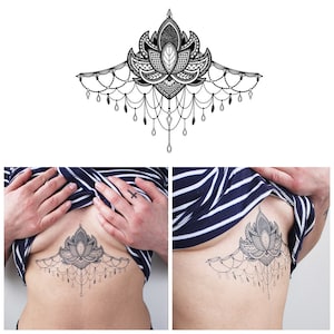 Large Underboob Sternum Flower - Temporary Tattoo / Sternum Tattoo / Underboob Tattoo / Realistic Tattoo/ Girl Tattoo/ Sexy Tattoo/ Festival