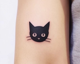 Tatuaje de gato negro: tatuaje temporal de gato raro, tatuaje de gato negro, tatuaje temporal de animal, tatuaje para amantes de los gatos, tatuaje de cara de gato negro