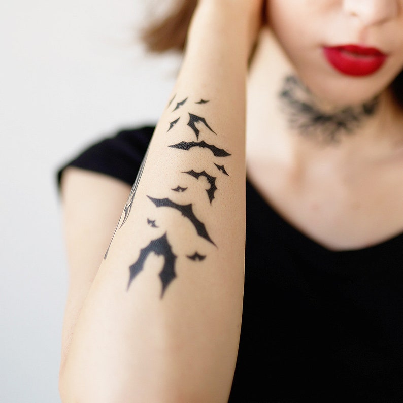 Flying Bats Tattoo Halloween Tattoo Scary Tattoo Bat Etsy