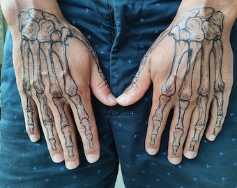 Skeleton Hands - Skeleton Bones Hands Temporary Tattoo / Coco Hands Tattoo / Bones Hand Tattoo / Skeleton Cosplay Tattoo / Day of the Dead
