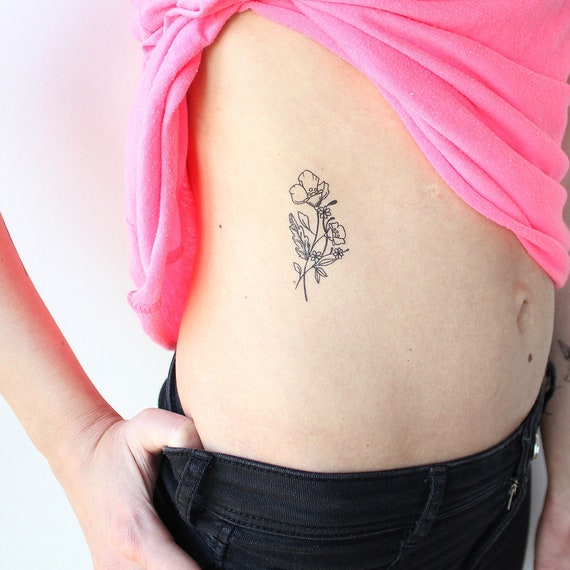 Dainty Flower Set 3 Set Of 4 Temporary Tattoo Floral Etsy