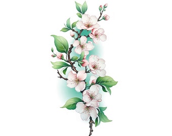 Cherry Flower Tattoo - Cherry Temporary Tattoo / Sakura Temporary Tattoo / Cherry Blossom Tattoo / Cherry Flower Tattoo / Cherry Floral
