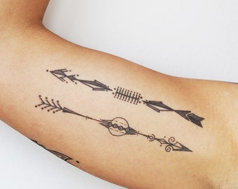 Arrows (Set of 7) - Bohemian Arrows Tattoo / Arrows Temporary Tattoo / Arrow Tattoo / Festival Tattoo / Coachella Tattoo / Minimalist Arrow