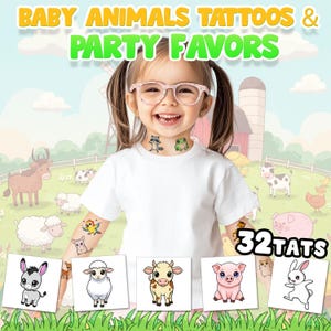 キッズタトゥー ベビー動物タトゥーセット（32個セット） - 子供用タトゥーシール/パーティーの記念品 かわいいタトゥー用品 必需品
