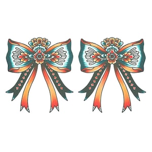 Traditional Bowties (Set of 2) - Sexy Bow Tie Temporary Tattoos / Tattoos for Women / Thigh Tattoos / Old School Bow Tie Tattoo / Girl Tats